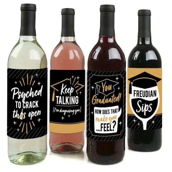 Big Dot of Happiness Psychology Grad - Psychologist Graduation Party Decorations for Women and Men - Wine Bottle Label Stickers - Set of 4 {1}