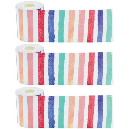 Watercolor Stripes Straight Rolled Border Trim, 50 Feet Per Roll, Pack of 3 {1}