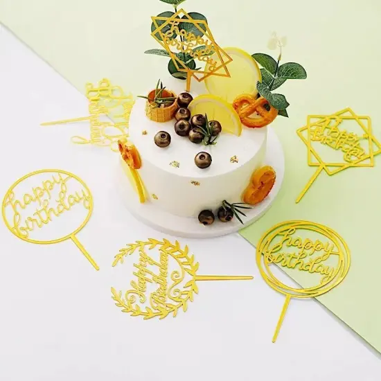 6" Gold Assorted Acrylic Happy Birthday Cake Toppers {4}
