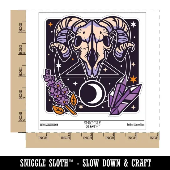 Wiccan Witch Circle Pentagram Ram Skull Crystal Waterproof Vinyl Phone Tablet Laptop Water Bottle Sticker Set - 5 Pack {1}