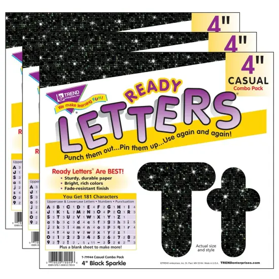 Black Sparkle 4" Casual Combo Ready Letters&reg;, 3 Packs {1}