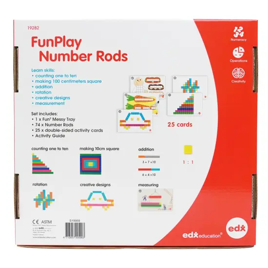 FunPlay Number Rods - Set of 74 Math Manipulatives + 50 Activities + Messy Tray {2}