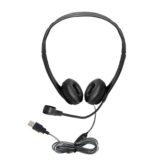 WorkSmart Personal Headset - USB with Steel-Reinforced Gooseneck Microphone, Leatherette Ear Cushions {1}