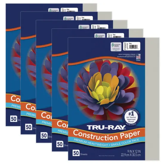 Construction Paper, Gray, 9" x 12", 50 Sheets Per Pack, 5 Packs {1}