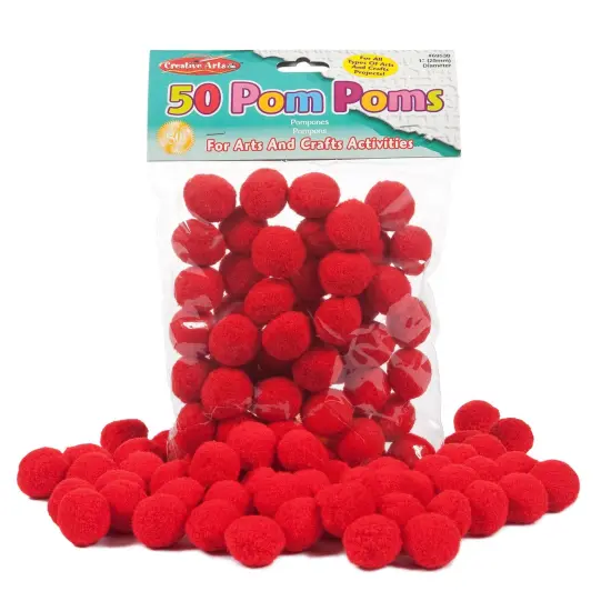 Pom-Poms 1", Red, 50 Per Pack, 12 Packs {2}