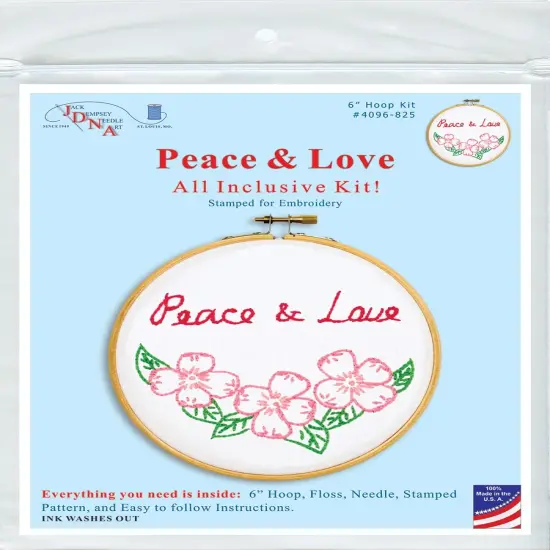 Jack Dempsey Stamped Hoop Kits 6"-Peace & Love {1}