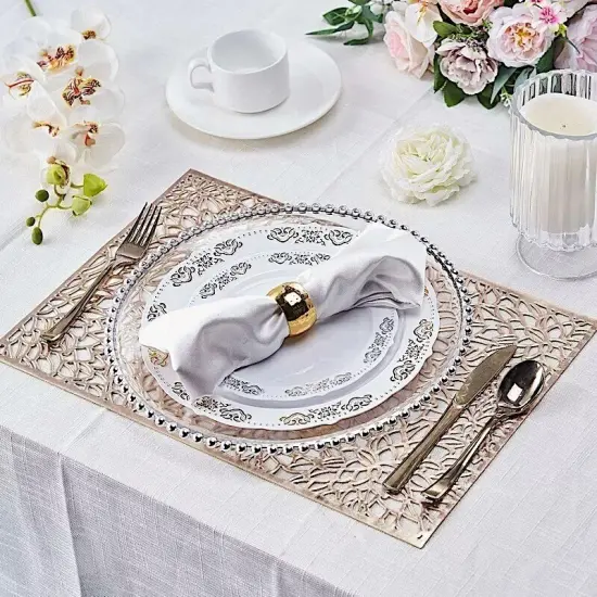 6 GOLD 18" Floral Design Rectangle Vinyl Placemats {3}