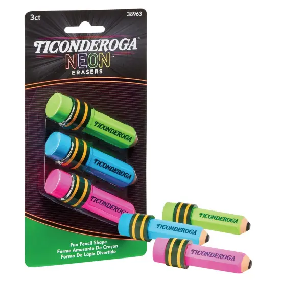 Pencil Shaped Neon Erasers, 3 Per Pack, 6 Packs {2}
