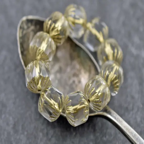 *10* 10mm Gold Washed Crystal Center Cut Cruller Beads {1}
