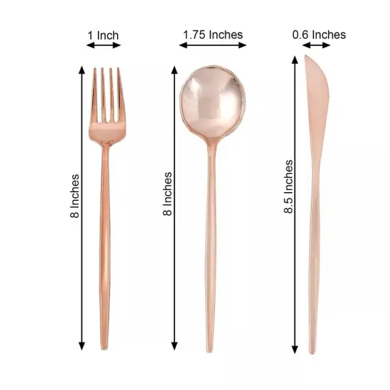 24 ROSE GOLD Premium PLASTIC CUTLERY Spoon Fork Knife Set {4}