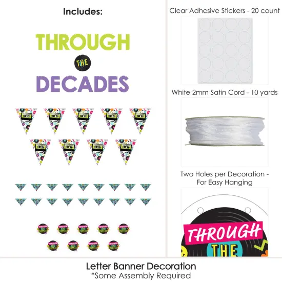 Big Dot of Happiness Through the Decades Party Letter Banner Decoration 36 Banner Cutouts and Through the Decades Banner Letters {6}
