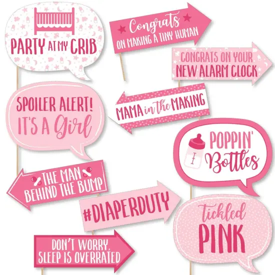 Big Dot of Happiness Funny It's a Girl - Pink Baby Shower Photo Booth Props Kit - 10 Piece {1}