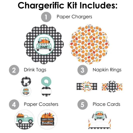 Big Dot of Happiness Happy Fall Truck - Harvest Pumpkin Party Paper Charger and Table Decorations - Chargerific Kit - Place Setting for 8 {4}