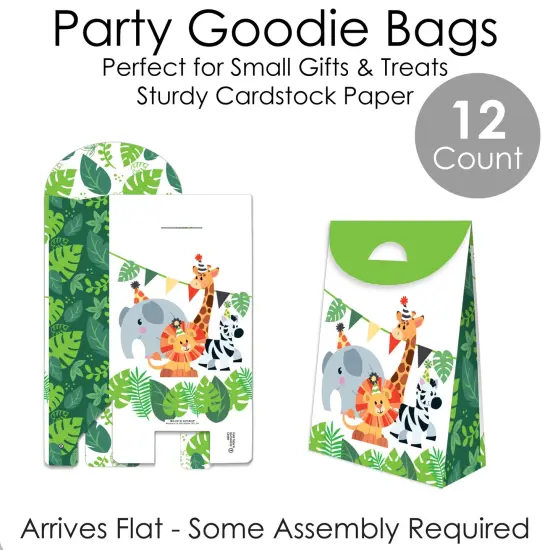 Big Dot of Happiness Jungle Party Animals - Safari Zoo Animal Birthday or Baby Shower Gift Favor Bags - Party Goodie Boxes - Set of 12 {7}