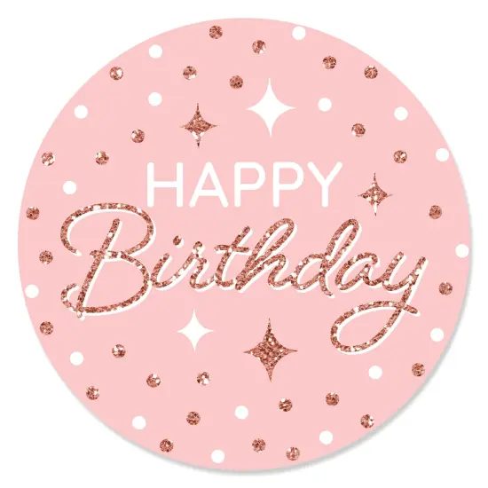 Big Dot of Happiness Pink Rose Gold Birthday - Happy Birthday Party Circle Sticker Labels - 24 Count {1}
