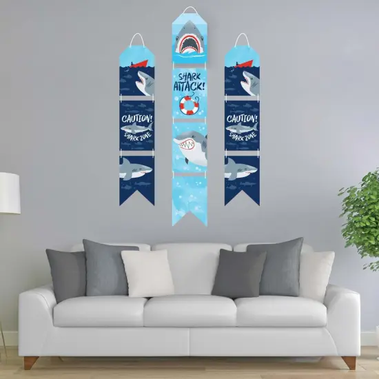 Big Dot of Happiness Shark Zone - Hanging Vertical Paper Door Banners - Jawsome Shark Party or Birthday Party Wall Decoration Kit - Indoor Door Decor {3}