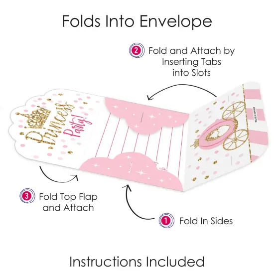 Big Dot of Happiness Little Princess Crown - Fill-In Cards - Pink and Gold Princess Baby Shower or Birthday Party Fold and Send Invitations - Set of 8 {6}