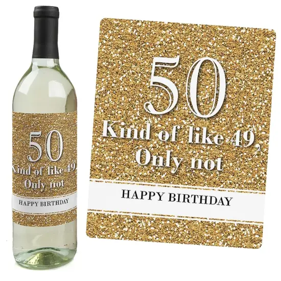 Big Dot of Happiness Adult 50th Birthday - Gold - Birthday Party Gift for Women and Men - Wine Bottle Label Stickers - Set of 4 {3}