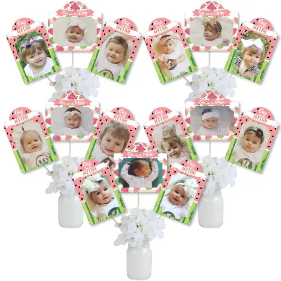 Big Dot of Happiness 1st Birthday One in a Melon - Fruit First Birthday Party Picture Centerpiece Sticks - Photo Table Toppers - 15 Pieces {1}