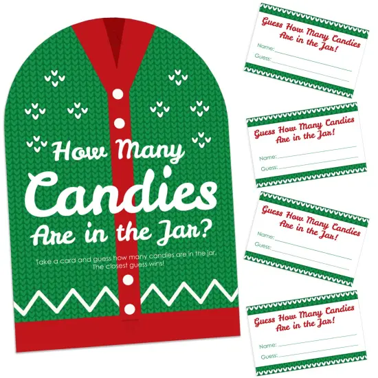 Big Dot of Happiness Ugly Sweater - How Many Candies Holiday and Christmas Party Game - 1 Stand and 40 Cards - Candy Guessing Game {1}
