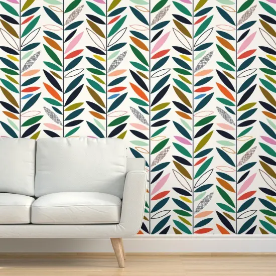 Pre-Pasted Wallpaper 2FT Wide Climbing Vines Palm Springs Greenery Mid Century Custom Pre-pasted Wallpaper by Spoonflower {5}