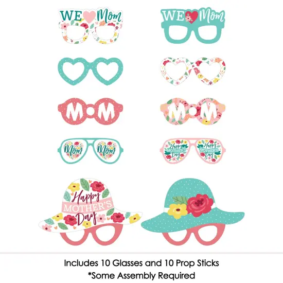 Big Dot of Happiness Colorful Floral Happy Mother's Day Glasses - Paper Card Stock We Love Mom Party Photo Booth Props Kit - 10 Count {4}