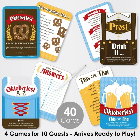 Big Dot of Happiness Oktoberfest - 4 Beer Festival Games - 10 Cards Each - Gamerific Bundle {3}