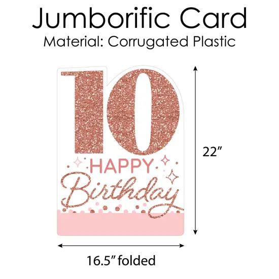 Big Dot of Happiness 10th Pink Rose Gold Birthday - Happy Birthday Giant Greeting Card - Big Shaped Jumborific Card - 16.5 x 22 inches {6}