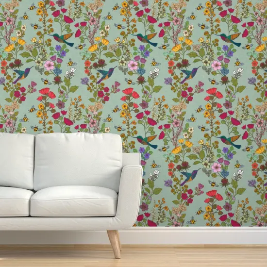 Peel & Stick Wallpaper 2FT Wide Victorian Garden Traditional Chinoiserie Flower Custom Removable Wallpaper by Spoonflower {5}