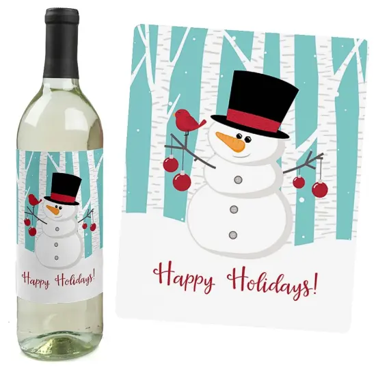 Big Dot of Happiness Let It Snow - Snowman - Holiday and Christmas Party Decorations for Women and Men - Wine Bottle Label Stickers - Set of 4 {3}