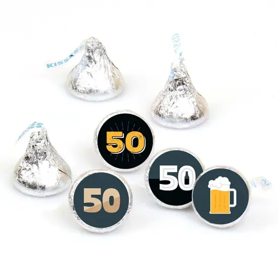 Big Dot of Happiness Cheers and Beers to 50 Years - 50th Birthday Party Round Candy Sticker Favors - Labels Fits Chocolate Candy (1 sheet of 108) {1}