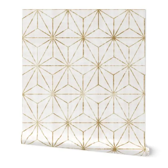 Peel & Stick Wallpaper 2FT Wide Geometric Stars Faux Gold Look Shibori Triangles Boho Abstract Distressed Custom Removable Wallpaper by Spoonflower {7}