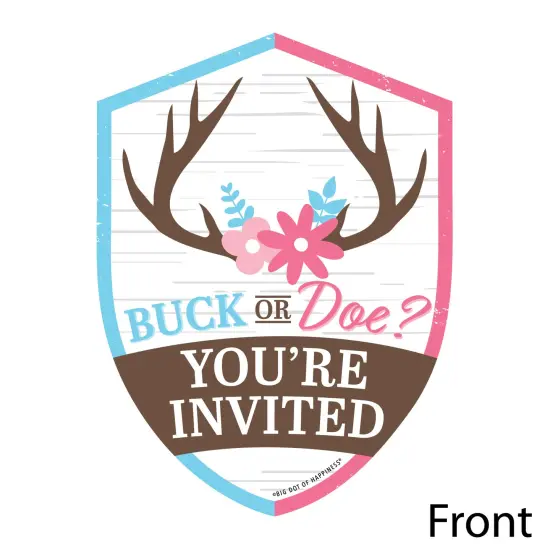 Big Dot of Happiness Buck or Doe - Shaped Fill-In Invitations - Hunting Gender Reveal Party Invitation Cards with Envelopes - Set of 12 {4}