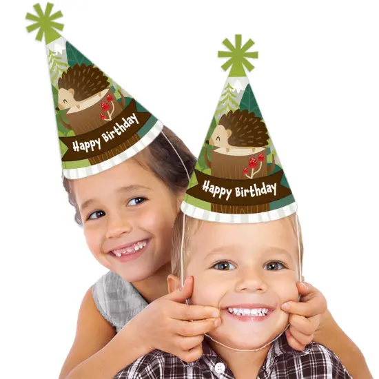 Big Dot of Happiness Forest Hedgehogs - Cone Happy Birthday Party Hats for Kids and Adults - Set of 8 (Standard Size) {3}