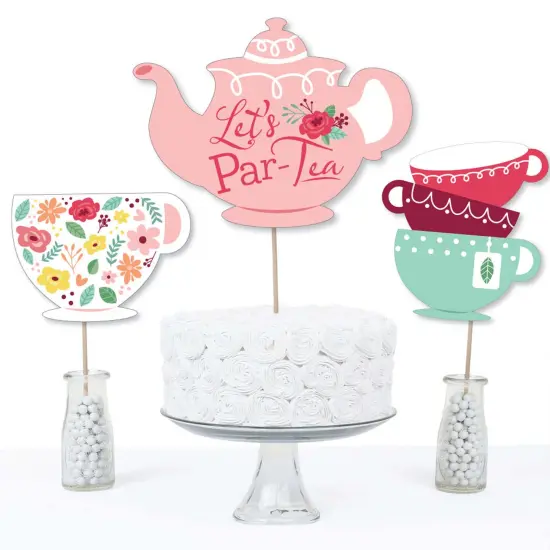 Big Dot of Happiness Floral Let's Par-Tea - Garden Tea Party Centerpiece Sticks - Table Toppers - Set of 15 {4}