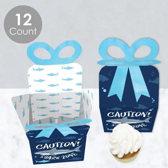 Big Dot of Happiness Shark Zone - Square Favor Gift Boxes - Jawsome Shark Party or Birthday Party Bow Boxes - Set of 12 {4}
