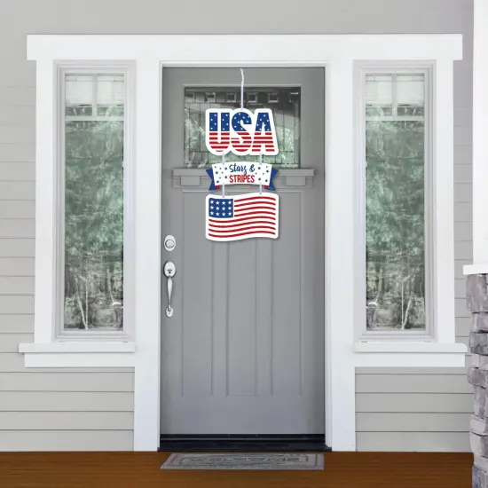 Big Dot of Happiness Stars & Stripes - Hanging Porch Memorial Day, 4th of July and Labor Day Patriotic Outdoor Decor - Front Door Decor - 3 Piece Sign {3}