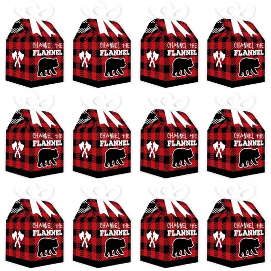 Big Dot of Happiness Lumberjack - Channel the Flannel - Square Favor Gift Boxes - Buffalo Plaid Party Bow Boxes - Set of 12 {6}