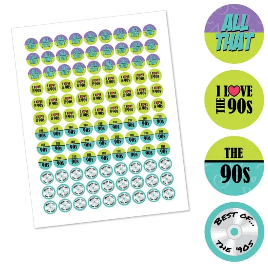 Big Dot of Happiness 90's Throwback - 1990s Party Round Candy Sticker Favors - Labels Fits Chocolate Candy (1 sheet of 108) {3}