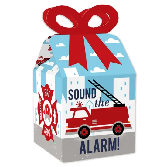 Big Dot of Happiness Fired Up Fire Truck - Square Favor Gift Boxes - Firefighter Firetruck Baby Shower or Birthday Party Bow Boxes - Set of 12 {1}
