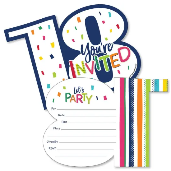 Big Dot of Happiness 18th Birthday - Cheerful Happy Birthday - Shaped Fill-In Invites - Eighteenth Birthday Invites Cards with Envelopes - Set of 12 {1}