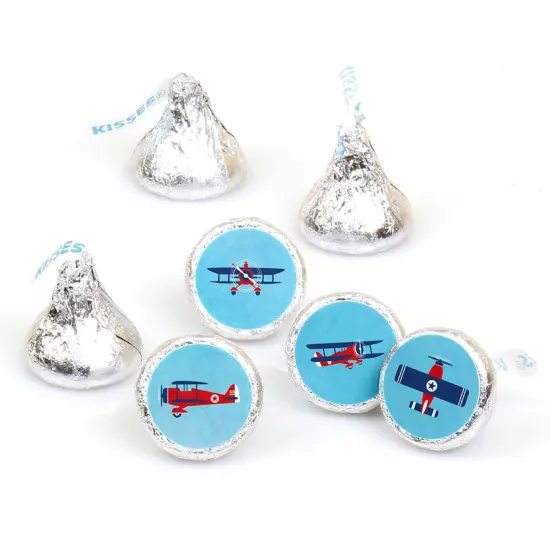 Big Dot of Happiness Taking Flight Airplane - Baby Shower or Birthday Party Round Candy Sticker Favors - Labels Fits Chocolate Candy (1 sheet of 108) {1}
