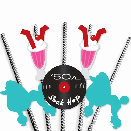 Big Dot of Happiness 50's Sock Hop - Paper Straw Decor - 1950s Rock N Roll Party Striped Decorative Straws - Set of 24 {6}