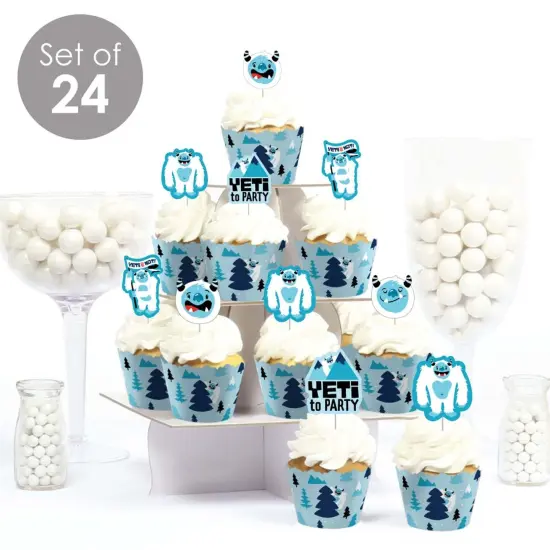 Big Dot of Happiness Yeti to Party - Cupcake Decoration - Abominable Snowman Party or Birthday Party Cupcake Wrappers and Treat Picks Kit - Set of 24 {4}