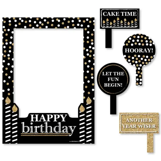 Big Dot of Happiness Adult Happy Birthday - Gold - Birthday Party Selfie Photo Booth Picture Frame & Props - Printed on Sturdy Material {7}