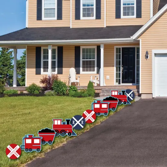 Big Dot of Happiness Railroad Party Crossing - Train Lawn Decorations - Outdoor Steam Train Birthday Party or Baby Shower Yard Decorations - 10 Piece {4}