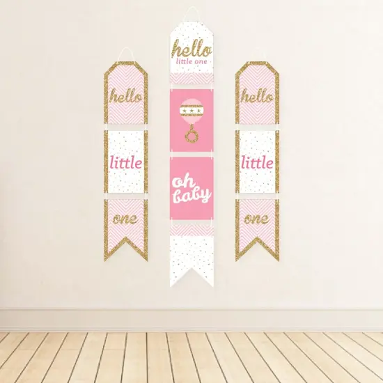 Big Dot of Happiness Hello Little One - Pink and Gold - Hanging Vertical Paper Door Banners - Girl Baby Shower Wall Decoration Kit - Indoor Door Decor {4}