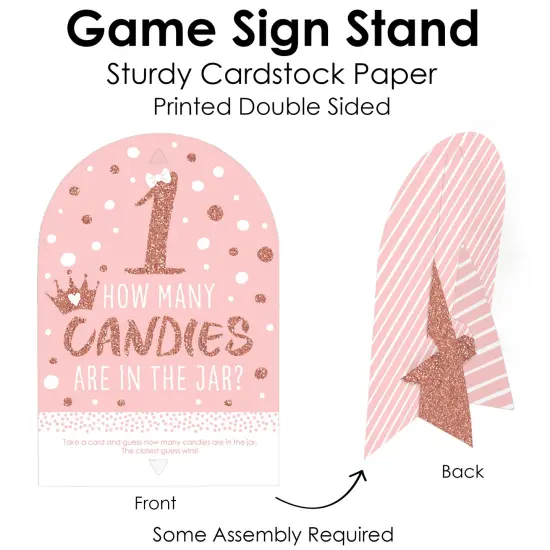 Big Dot of Happiness 1st Birthday Little Miss Onederful - How Many Candies Girl First Birthday Party Game - 1 Stand and 40 Cards - Candy Guessing Game {6}