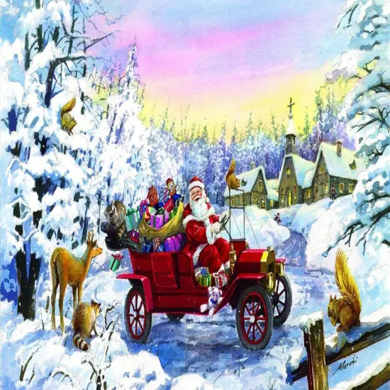 Sunsout Thoroughly Modern Santa 550 pc Christmas Jigsaw Puzzle 60604 {1}