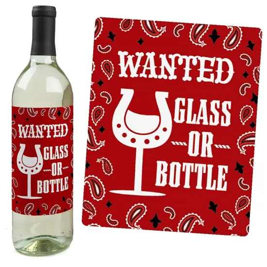 Big Dot of Happiness Western Hoedown - Wild West Cowboy Party Decorations for Women and Men - Wine Bottle Label Stickers - Set of 4 {6}